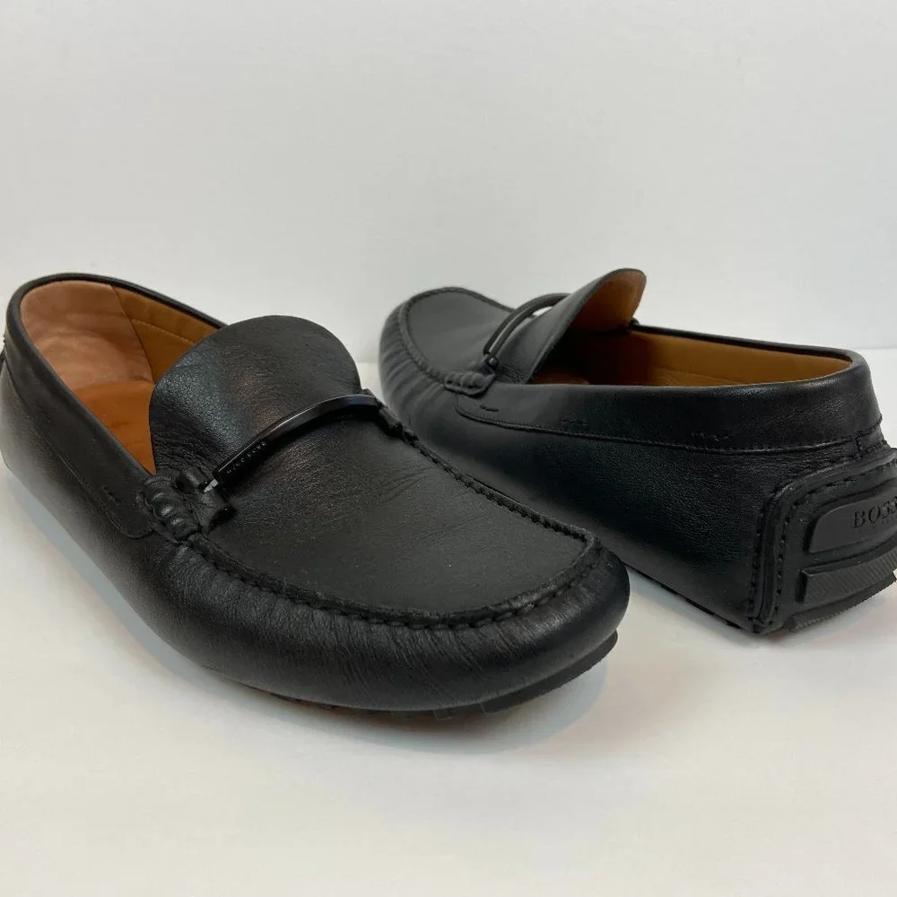 Hugo Boss Black Moccasins Driver  Loafers Soft Leather Sz 10 Like NEW